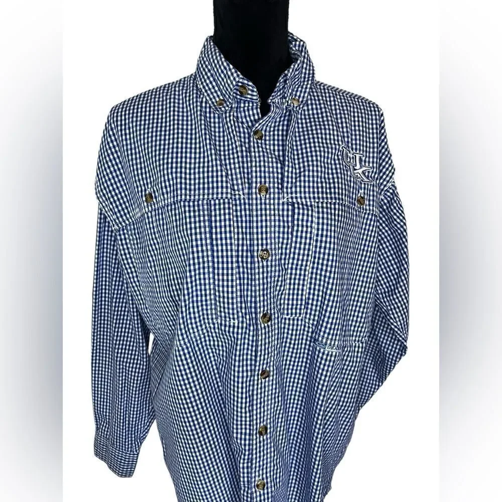 DRAKE UNIVERSITY OF KENTUCKY BLUE CHECKERED BUTTON UP WINGSHOOTERS SHIRT SIZE S‎